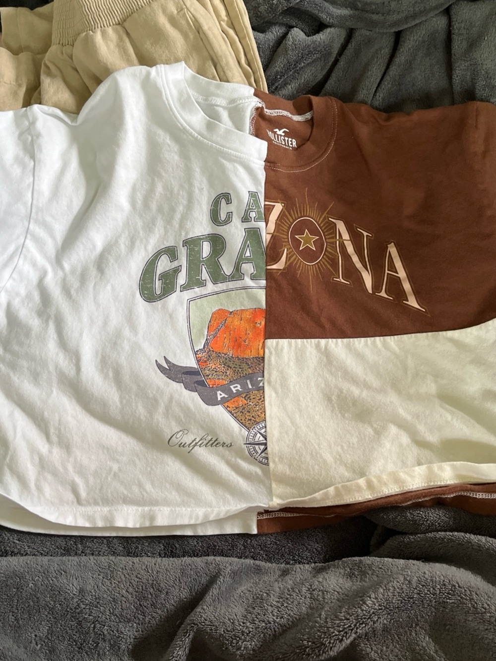Hollister Two-Tone Brown & White Graphic Crop Tee